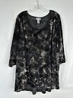Catherines Velour Floral Top Womens Plus Size 3X Stretch 3/4 Sleeve