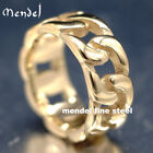 MENDEL Mens 10k Gold Plated Stainless Steel Biker Cuban Link Band Ring Size 7-15