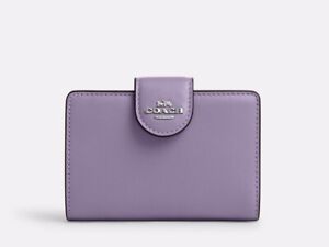 COACH CR791 Medium Corner Zip Wallet Refined Leather Silver/Light Violet