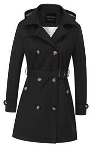 Women's Trench Coat Double-Breasted Classic Lapel Overcoat X-Large Black