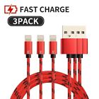 3 Pack USB Fast Charge Cable Heavy Duty Nylon For iPhone 13 12 11 8 7 6 iPad Red