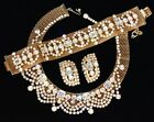 Sumptuous HATTIE CARNEGIE Clear RHINESTONE Golden MESH Necklace Bracelet ER SET