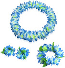 4 Pcs Blue Hawaiian Leis with Green Leaves for Graduation Party, Dance Party, Ph