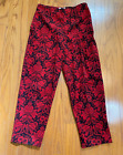 TALBOTS Red Floral Long STRETCH PANTS Womens Size 12 Jacobean Black Toile Cotton