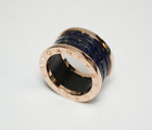 Genuine 18k Rose Gold, BVLGARI B-ZERO Ring - Carved Lapis Lazuli Band - Bulgari