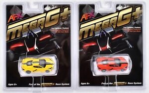 AFX Mega G+ Double-Deal Red & Yellow C8 Corvette HO Slot Cars #22011 & #22013
