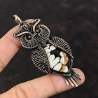 Gift For Her Peanut Wood Jasper Wire Wrapped Owl Pendant Copper Jewelry 3.39