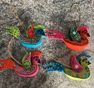 Vintage Bucilla Exotic Bird Felt Beaded Sequins Christmas Ornaments Set Of 4
