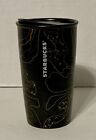 Starbucks Black & Gold Double Wall Ceramic Travel Tumbler 12 Oz With Lid