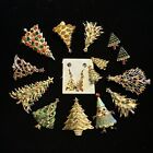 Vintage  Unsigned Christmas Tree Holiday Pin Brooch LOT (14) Rhinestones