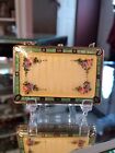BEAUTIFUL VINTAGE ENAMELED GUILLOCHE SQUARE COMPACT WITH FILIGREE CHAIN