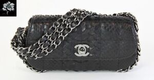 CHANEL Alligator Leather Square-Quilted Pattern Clutch In Black With Wrist Strap