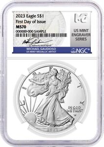 2023 $1 Silver Eagle NGC MS70 FDOI Gaudioso Signed U.S. Mint Engraver Series