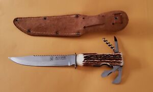 Vtg Aitor 80s/90's Stag Handle Hunting Knife With Swiss knife multi tools (rare)