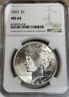 New Listing1922-P $1 Peace Silver Dollar NGC MS 64 Bright White, Near Gem Quality, Luster!!