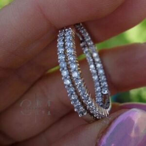 Round Cut 2.50 Ct Moissanite Inside Out Hoop Earrings Solid 14K White Gold VVS1