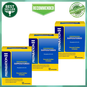 ( Pack of 3 ) Preparation H Hemorrhoid Suppositories 12 Count Exp 05/25