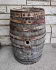 Large Antique Primitive Solid Oak 8 Band Whisky Beer Barrel