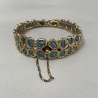 Vintage Mexico Gold Plate Sterling Silver Turquoise Chip Clamp Bracelet 6.5
