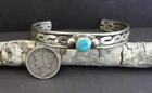 Antique NAVAJO TURQUOISE COIN SILVER CUFF BRACELET 1920's
