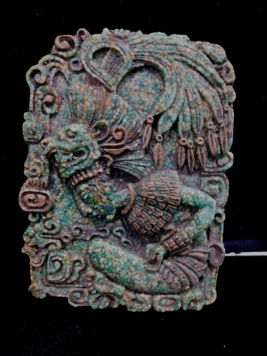 Mayan Aztec Crushed Malachite Stone 1960’s Mexican Wall Art-3D Features
