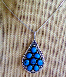 OLD PAWN NAVAJO Cluster Turquoise Sterling Necklace Signed 
