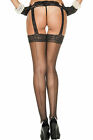 Sheer Back Seam Stockings With Attached Lace Garter Belt (20766)