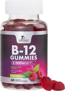 Vitamin B12 Gummies 3000mcg, Extra Strength B-12 Energy  - Raspberry flavor