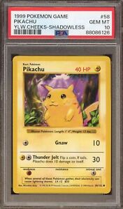 Pokemon Pikachu Base Set Shadowless Yellow Cheeks #58 PSA 10 Gem Mint