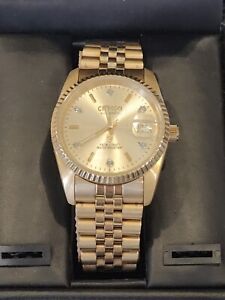 Men's Gold Croton Automatic  Watch Diamond Date Wristwatch CR307699