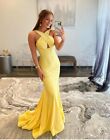 Mermaid Yellow Halter Backless Dress, Size 4. NW