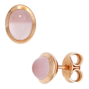 Pink Oval Oval Quartz 585 Red Gold Earrings, Women