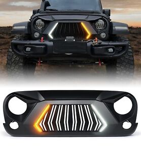 For 07-18 Jeep Wrangler JK Front Grill Mars Grille W/LED Lights Off-Road Black (For: Jeep)