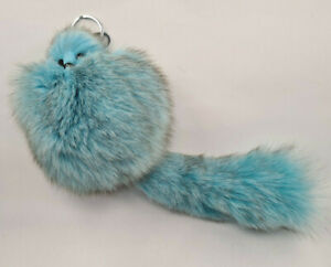 Keychain Blue fox Key Fob Fur
