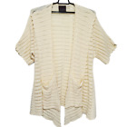 Anthropologie Guinevere Knit Crochet Duster Open Cardigan Short Sleeve Cream M