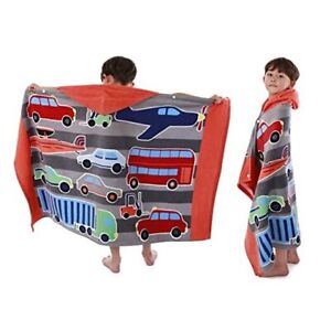 Kids Hooded Beach Bath Towel, Baby Surf Poncho Cars and Airplanes (50''x30'')