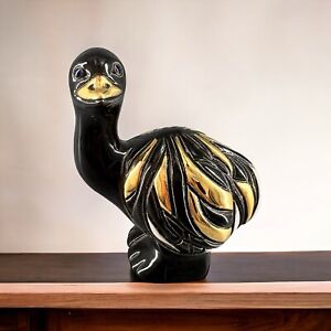 Rinconada De Rosa Ostrich Emu Bird Folk Art Pottery Enameled Figurine Gold Trim