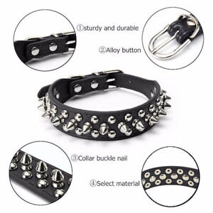 Spiked Studded Leather Dog Collar Rivets Pet Small Large Cat Pit Bull Adjustable