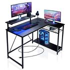 L Shaped Gaming Computer Desk with Shelves & LED & Outlets & USB Charging Port