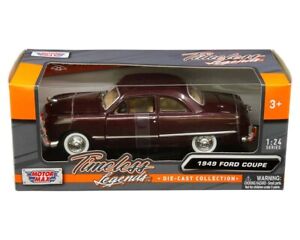 1/24 Motormax 1949 Ford Coupe Diecast Model Car Burgundy 73213