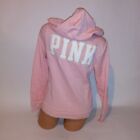 Victoria Secret PINK Sweater Full Zip Hoodie Light Pink White Fuzzy Logo Long Sl
