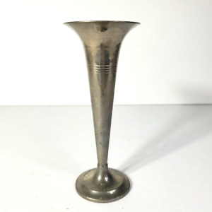 German Metal Bud Vase, Vintage, Pewter (?), 5.5 inches tall; 2.25 diam; horn