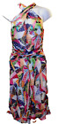 Artelier Nicole Miller Halter Dress Abstract Pastel Print Ruched Zip Up Women 6