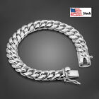 Solid 925 Sterling Silver Men's Miami Cuban Link Chain Bracelet ALL SIZE 10mm