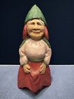 RARE Vintage Hand Carved Wooden Lady Gnome 8.5 inches SIGNED BAH or BATH