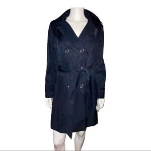 Anne Klein Night Sky Navy Double-Breasted Hooded Trench Coat Medium NWT
