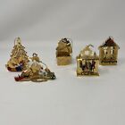 Lot Of 5 Danbury Mint Brass 20kt Gold Plated Christmas Ornaments 3D Color Pop