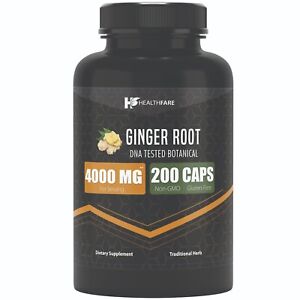 Ginger Root Capsules 4000mg | 200 Pills | Highest Potency Supplement HealthFare