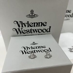 1PAIR Vivienne Westwood Silver Crystal Earrings Mini Earrings Women Gift w/ Box