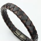 Men / Women Flat Black Brown Braided Genuine Leather Bracelet Wrist Bangle 6-9